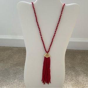 31” Coral Beaded Necklace with 4” Seedbead Tassel